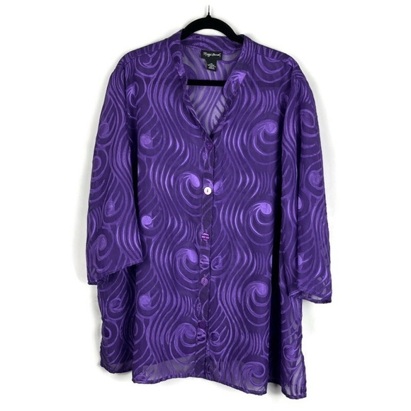 MAGGIE BARNES Women's Plus Semi Sheer Satin Burnout Tunic Top Purple 2X/22 /24W - Picture 1 of 9